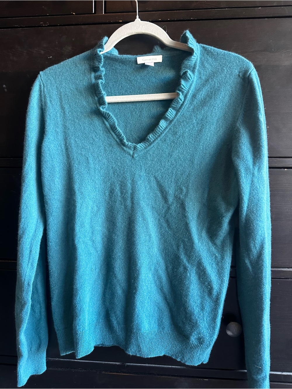 garnet hill cashmere knitted long sleeve split neck teal blue sweater women’s S